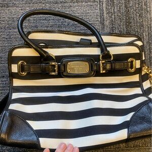 Michael Kors Black and White Striped Satchel